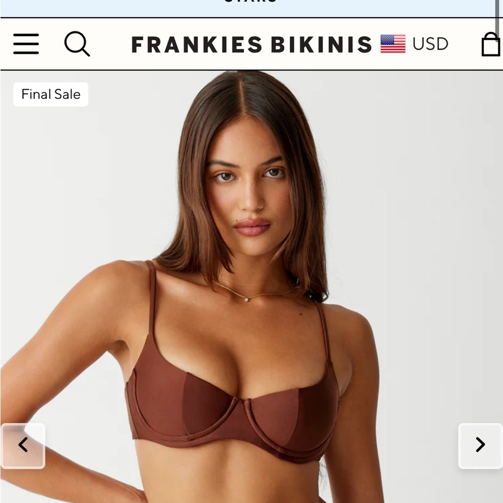 NWT Frankie’s Bikinis Cola Underwire Balconette Bikini Top in Small